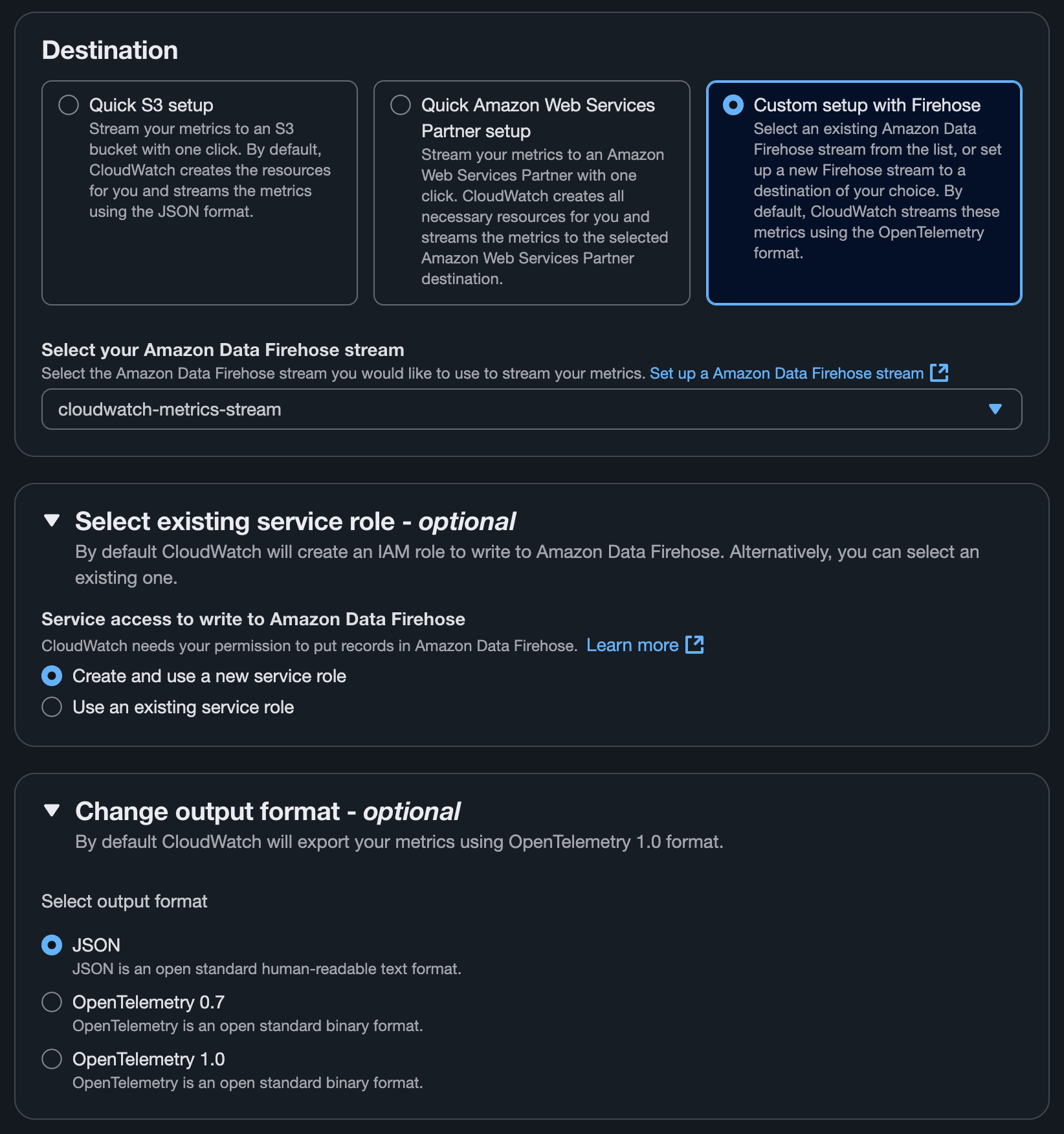 cloudwatch metrics stream dashboard