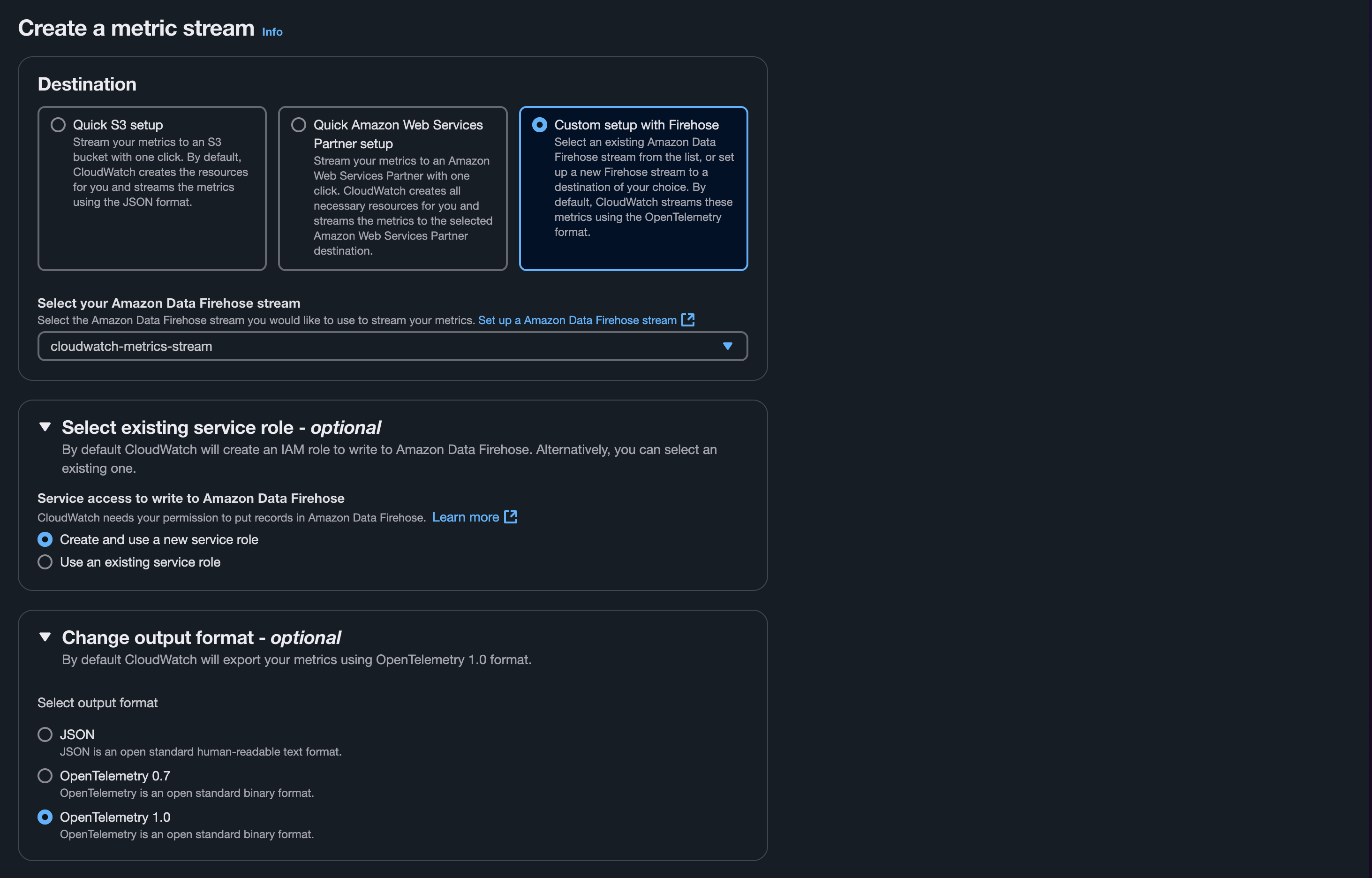 cloudwatch metrics stream dashboard